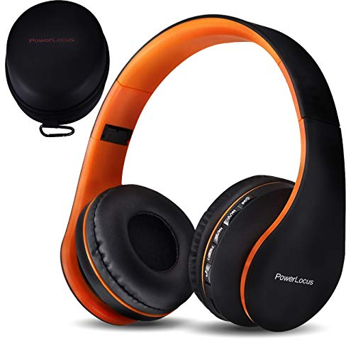 PowerLocus P1 - Auriculares Bluetooth inalambricos de Diadema Cascos Plegables, Casco Bluetooth con Sonido Estéreo con Conexión a Bluetooth Inalámbrico y Cable para Movil, PC, Tablet - Naranja