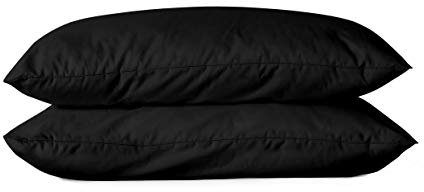 BLUE MOON Mako Satin Satin Kissenbezug einfärbig Uni, Kopfkissenbezug, Pillow case, Pillow case 40x80 Made in EU! (schwarz Kissenbezüge 2er-Pack, 40 x 80 cm)