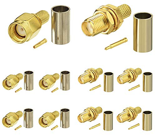 Superbat RG58 RPSMA Crimp Connector Kit 50ohm RPSMA Male+Female Solder Coax Connector for RG58 RG303 RG141 RG142 RG400 LMR195 Cable 10Pcs