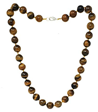 TreasureBay 12mm Natural Gemstone Beaded Necklace For Women (Tiger's Eye)