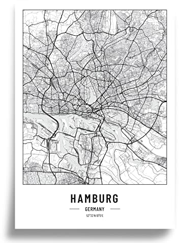 Cool Factory Poster Stadtplan A2 | Moderne minimalistische wandbild Stadtkarten | Schwarz Weiß deko haushalt |w anddeko Kunstdrucke für Wanddekoration weltkarte | Geschenk fur haus | Papier 250gr