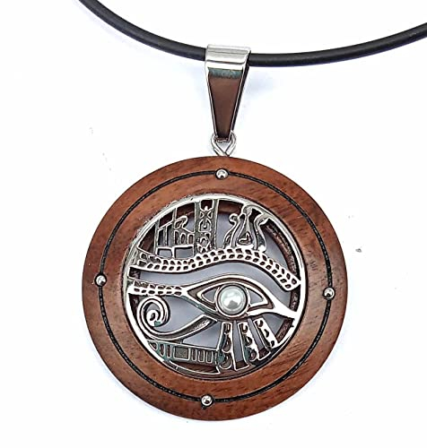 Toms-Silver Anhänger Auge des Horus Edelstahl mit Walnuss Holz