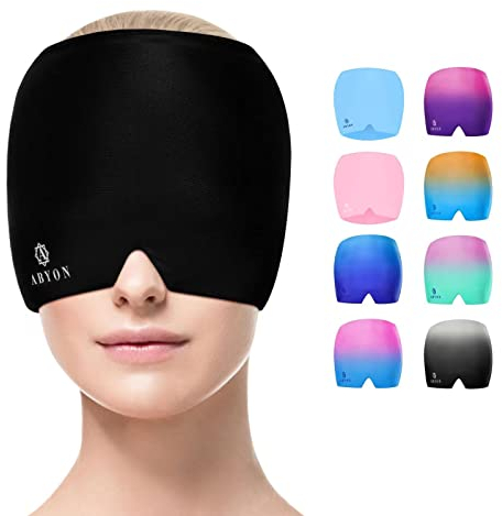 ABYON Migräne Maske Gel Kühlmütze, Dehnbare Kopfschmerzen Mütze, Wiederverwendbare Kaltkompressionstherapie-Kühlpack Eiskappe für Linderung Kopfschmerzen Verspannungen, Stress, Kühlende