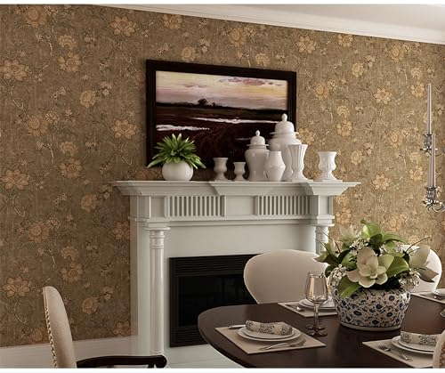 SAIMEYI Amerikanische BlumengrafikTapete.klassische Landhaus-Vintage-Tapete Für Wohnzimmer, Schlafzimmer, TV-Hintergrund (Braun)