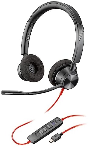 Poly Blackwire 3320, Cuffia Cablata con Connessione USB-A/C, Cuscinetti in Similpelle, Riduzione del Rumore e dell'Eco, Comandi sul Cavo, Adatta per Teams, Compatibile con Windows 10 e macOS,Nero