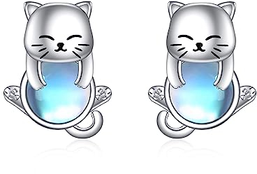 Katze Ohrringe für Damen Mädchen 925 Sterling Silber Mondstein Ohrstecker Katze Geschenk Mondstein Schmuck