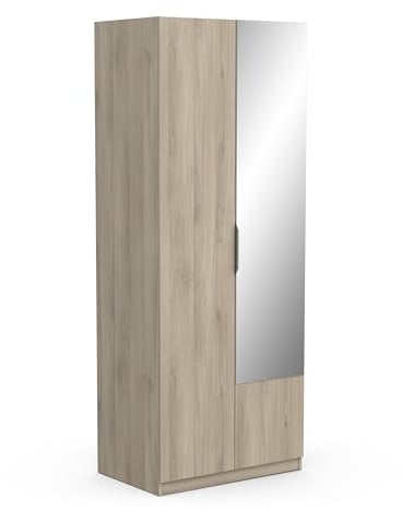 Demeyere Armoire avec Miroir & Penderie 2 Portes 1 Niche Moderne – Coloris Chêne Kronberg - 79,4 x 51,1 x 203 cm