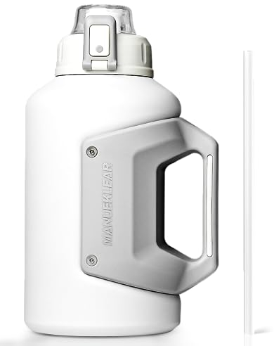 MANUEKLEAR 40oz isolierte Wasserflasche mit Griff, Double Vacuum 40 oz isolierte Wasserflaschen mit Strohhalm für Männer und Frauen, Metall Wasserflasche für Sport Outdoor Gym (Mondlicht weiß)