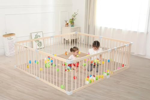 Modularer Baby XL-Laufstall aus massivem Kiefernholz – Sicherer, unlackierter Laufstall mit Tür – TOP-QUALITÄT & einfacher Auf-/Abbau in 10 Minuten – 140x200 cm – Faltbarer Baby-Laufstall