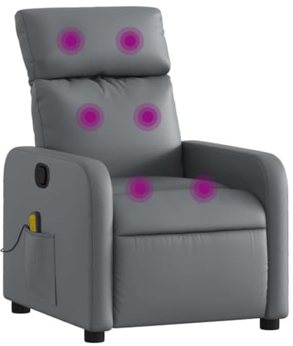 vidaXL Massagesessel, Sessel Verstellbare Rückenlehne Fußteil, Fernsehsessel Relaxsessel mit Liegefunktion, Liegesessel Polstersessel Ruhesessel, Grau Kunstleder