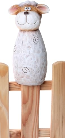 itsisa Zaunhocker Schaf H: 23 cm aus Terrakotta - Zaun Deko Garten Schafe, Tierfigur Pfostenhocker, Zaunfigur, Gartendeko, Metalldeko