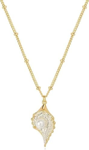 Jenosy 18K Vergoldete Perle Ozean Münze Seestern Muschel Ketten Gold mit Cubic Zirconia Anhänger Ketten Handmake Goldschmuck Geschenke