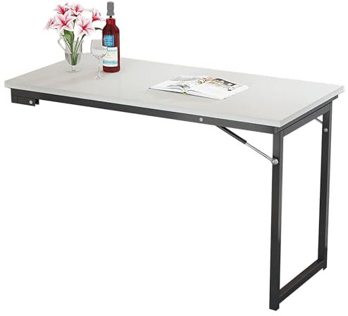 Table pliante murale avec pieds de support rétractables - Bureau flottant convertible pour petits espaces - Bureau rabattable avec design rabattable à suspendre - Barre de table murale pliable pour
