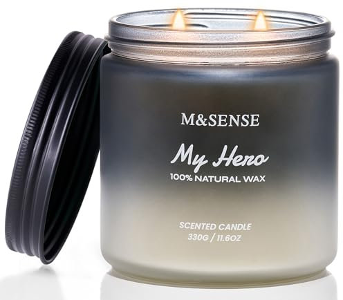 M&SENSE Mein Held Wacholder Zedernholz Duftkerzen für Männer Natürliche Sojawachskerze 2 Docht 330g 70 std langsam Verbrennn Wohnduft Gescehenk füt Männer Weihnachten MSDDEU0704 BonfireNight