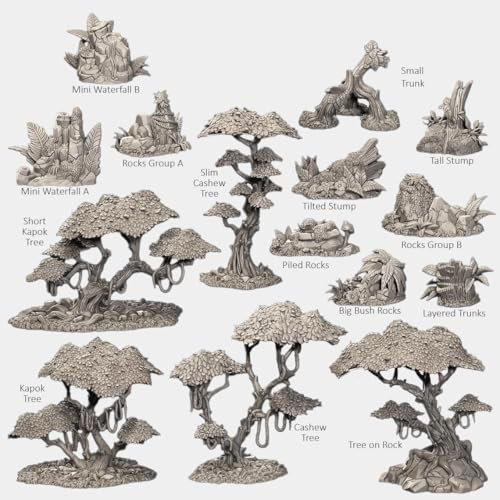 Jungle Terrain - Rocks, Plants and Trees - Scatter Terrain - Terrain Essentials by CastNPlay - Dungeons and Dragons - Wargaming - Tabletop Gaming (Slim Cashew Tree)