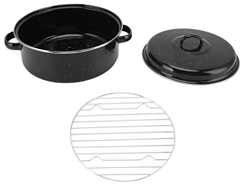 Small Roasting Pan with Lid, Roaster Pan with Lid Non Stick BBQ Black Enamel Speckled Finish Roasting Pan with Lid with Lid for Roasted Sweet Potatoes Chestnuts (Iron Cover 26cm)