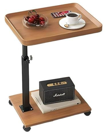 AHSBND Beistelltisch Höhenverstellbar Klein Couchtisch laptoptisch: C Form 360° Rotierend Holz Sofatisch mit Rollen für Sofa Bett Modern Wohnzimmer Schlafzimmer (Holzfarbe)