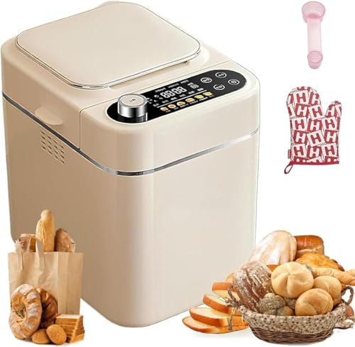 LPONAA Panificadora Totalmente Automática, Panificadora Eléctrica, con Dispensador De Frutos Secos, Temporizador De 13 H Y Función De Mantener Caliente De 1 H, 26 Funciones Preestablecidas
