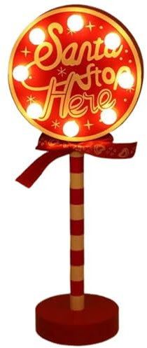 WSYJWEX Santa Stop Here Sign Round 12x5 Inch Light Up Red & White Santa Stop Here Self-standing Battery Powered Christmas Decorations for Indoor Outdoor