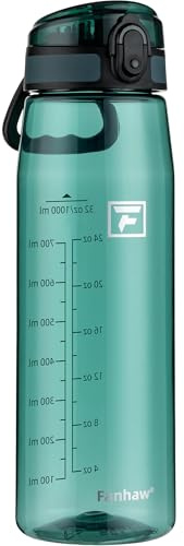 Fanhaw 1L Tritan Water Bottle with Chug Lid - Clear, BPA-Free, Lightweight, Wide Mouth, Leak-Proof, Perfect for Gym, Travel, School, Office, and Sports (Dark Green)