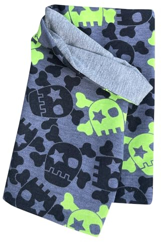 Wollhuhn Öko Jungen/Mädchen Leichter Lockerer Schlupfschal/Halstuch/Loop Baumwolle Zwei Lagen Jersey Übergangszeiten/Sommer 32132220 (Coole Skulls Anthrazit/Lime)