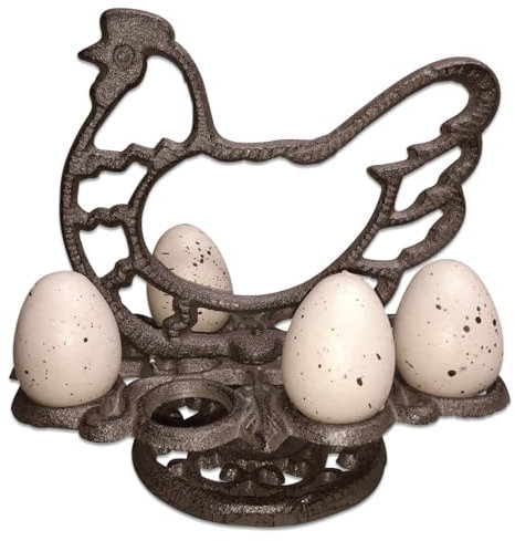 LOBERON Eieretagere Willa, im Vintage-Look, Hennen-Motiv, Osterbrunch, Ostern, Osterfest, Tischaccessoire, Küchenutensilien, Eisen, braun