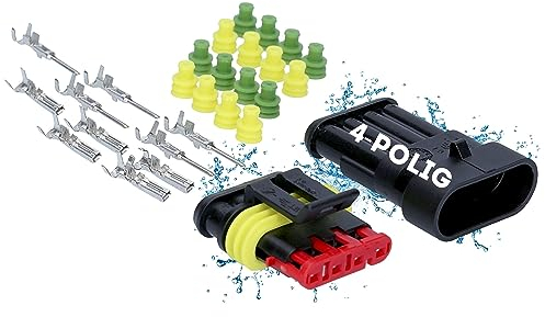 Kalitec KALI-1004 AMP Superseal Set 4 pôles I Connecteur automobile 1,50 mm² I étanche IP67 I Connecteur rapide résistant à l'huile en polyamide renforcé de fibres de verre pour voiture, moto