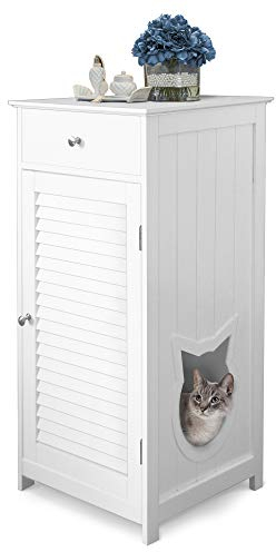 Penn-Plax Katzenstreu, modernes Design, Schublade, Innenregal und Tür im Rollladen-Stil, Weiß