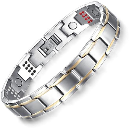 JFUME Braccialetti magnetici in oro 18k con braccialetto bicolore argento per lei, braccialetto dell'amicizia regolabile per donne e uomini 8,5