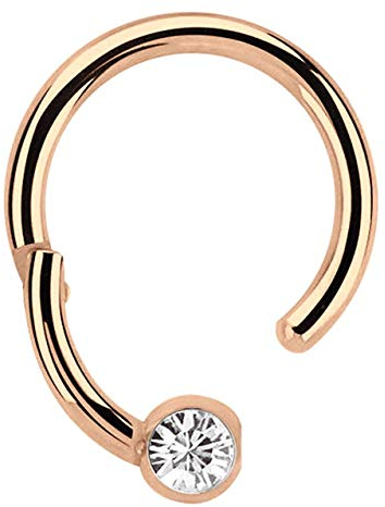 Modern Nature Piercing-Schmuck Lippenpiercing 316l Stahl Ring BCR Rosegold, Clicker 1,2 x 10 mm mit 3 mm Steinplatte in klar