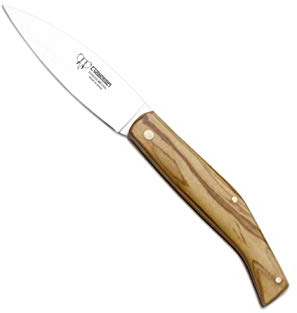 Navaja Cudeman Solsona 444-LF hoja de acero 420 de 8 cm y empuñadura de madera de olivo de 11 cm con funda de cuero para Caza, Pesca, Supervivencia y bushcraft + Portabotellas Regalo