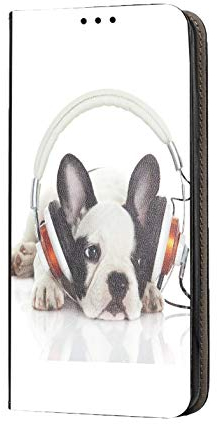 Hülle für iPhone 7 / 8 / SE 2020 Handyhülle Motiv 1596 Französische Bulldogge Kopfhörer Hund Premium Smart aus Kunstleder einseitig bedruckt HandyCover Handyhülle für iPhone 7 / 8 / SE 2020 Hülle