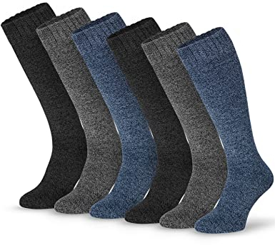 6 Paar Thermo Kniestrümpfe Herren - Warm und atmungsaktiv mit hohem Baumwollanteil, Vollfrottee, Softbund, Mouline Optik, kuschelige Wintersocken für kalte Tage - Mix Gr. 43-46