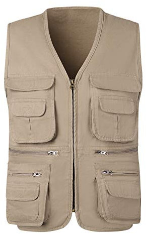 KTWOLEN Men's Fishing Waistcoats Multi Pocket Outdoor Vest Safari Hunting Hiking Vest Jacket Breathable Photography Top, Beige, L