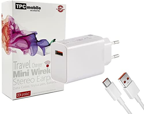 Cargador de Corriente de Carga rápida Turbo Charge (33W) para Xiaomi Redmi Note 9 Pro, Note 10, Note 10 Pro, Note 11, 11S, Mi 10T, Mi 10S, Mi 11i, Mi 11 Lite, Poco X3, M2, M4 Pro