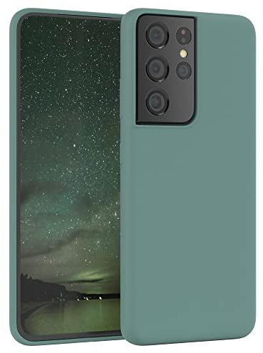 EAZY CASE Premium Silikon Handyhülle kompatibel mit Samsung Galaxy S21 Ultra 5G, Slimcover mit Kameraschutz und Innenfutter, Silikonhülle, Schutzhülle, Bumper, Handy Case, Softcase, Nachtgrün, Grün