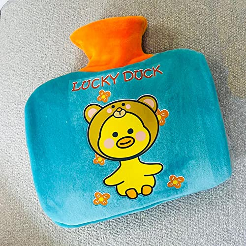Wärmeflasche Pfauenblaue Ente Wärmflasche Bettflasche Mit Bezug Flauschig Groß Gemütliches für Erwachsene Kinder Baby Weichem Weiches Plüsch Geschenke für Frauen 1000ML