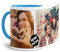 Foto-Tasse zum selbst gestalten mit Foto-Collage für 2 Wunschfotos - Geschenk für Familie, Freunde, Geburtstag, Weihnachten - Keramik Innen & Henkel Hellblau, 300 ml I Personalisiert