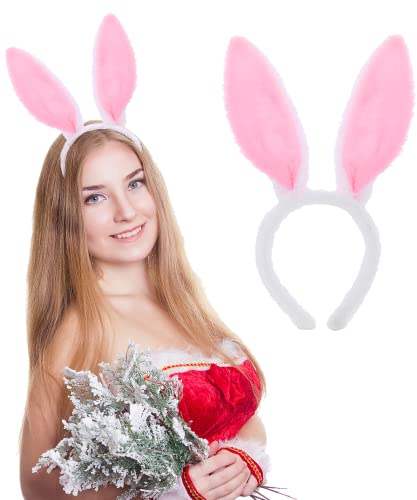 Sibba Plüsch Hasenohren Stirnband 1 Stück Kaninchen Ohr Haarband Zubehör Ostern Halloween Cosplay Weihnachten Party Haarband Styling Kostüm Dress Up für Kinder Mädchen Frauen (Rosa)