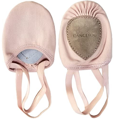 DANCEYOU Halbsohlen Ballettschuhe Elastische Ballettschläppchen Pirouette Tanzschuhe Schläppchen aus Leinen für Mädchen Kinder Damen Rosa L