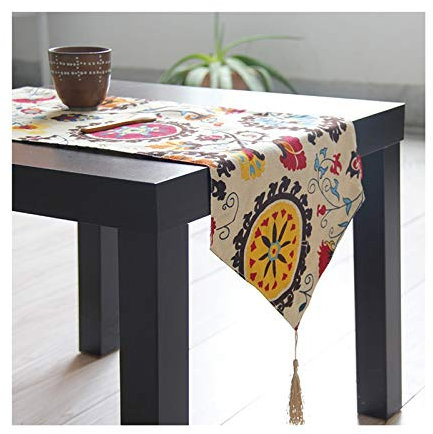 EHOMERY Tischdekoration Verlobung, Deko Tisch Bunt Blumen Tischläufer Cotton Linen 30x160CM