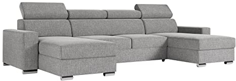 MKS MEBLE Sofa U Form mit Schlaffunktion - Wohnlandschaft XXL, Couch mit Bettkasten - Fox U Hellgrau Matana