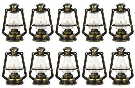 DOITOOL 10 mini farolillos farolillos lámpara de aceite vintage colgando farol de queroseno linterna casa de muñecas en miniatura para micro paisaje adorno para fiestas de