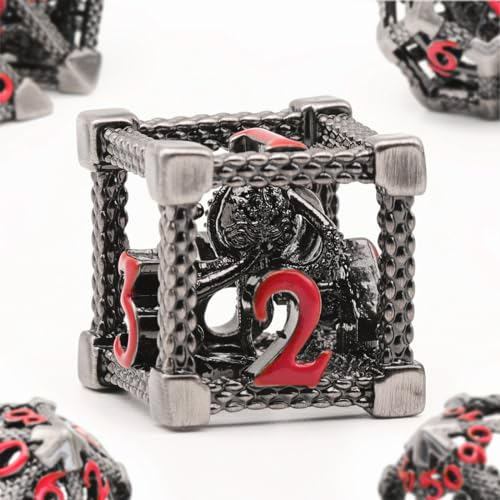 DND Würfelset Rollenspiel, Polyedrische Würfel Set D&D Metall ZHOORQI 7 Stück Der Cthulhu Würfelset für Brettspiel Dungeons and Dragons Verwendet Wird (Z-Red Number)