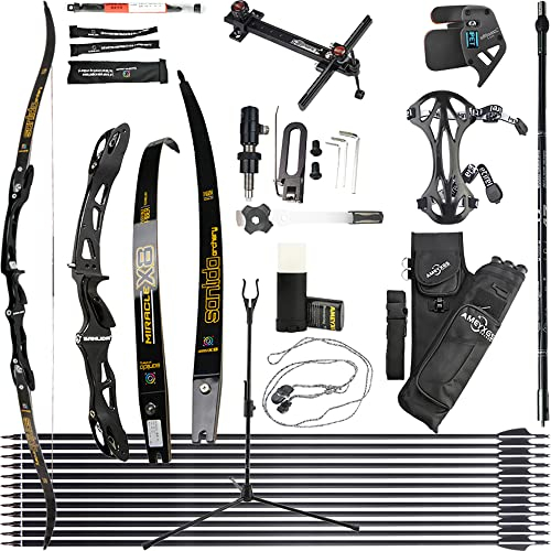 wolfman Recurvebogen Set Erwachsene 66/68/70 Zoll 14-44 lbs Bogenschießhalle Recurve Bogen Pfeil Set Praxis Bogen Wettbewerb Bogen für Bogenschießen Club Schießwettbewerb RH (Schwarz Set, 70/28Lbs)