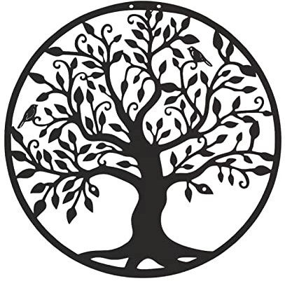 Lecerrot Arte Murale in Metallo - Albero Vita, Albero Vita in Metallo Decorazione Murale Sagoma Arte, Decorazione Murale in Ferro Battuto Fatto A Mano, per Interni ed Esterni, Nero