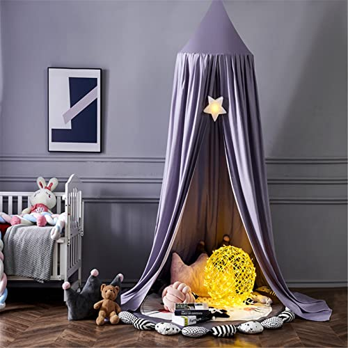 Surwin Betthimmel Madchen Jungen Babybett Doppelbett, Einfarbig Moskitonetz Baldachin Kinderzimmer Einzelbett Himmel Schlafzimmer Dekoration Spielzelte Kinder Geschenk (Lila grau)