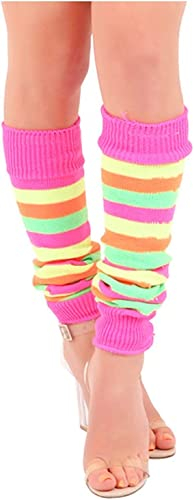 GUBA® Women’s Stripes Leg Warmer Extra Soft Stylish Fancy Winter 80s Dress Costume Accessory Stretchy Knit Leg Warmers For Ladies Girls (Florescent, Rainbow)