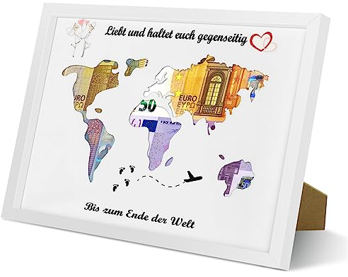 SANLIUSANJIU Geldgeschenk zur Hochzeit, Bilderrahmen Geldgeschenk, Weltkarte Geldgeschenk Hochzeit, Hochzeitsgeschenke für Brautpaar Personalisiertes Geldgeschenk zur Hochzeit