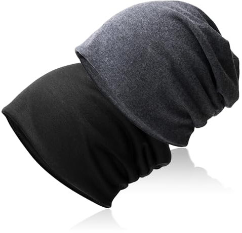 Hurinan Slouch Beanie Hat,Soft Baggy Beanie Hat and Cotton Jersey Skull Cap Winter Unisex Headwear for Men Women (Black+Grey)